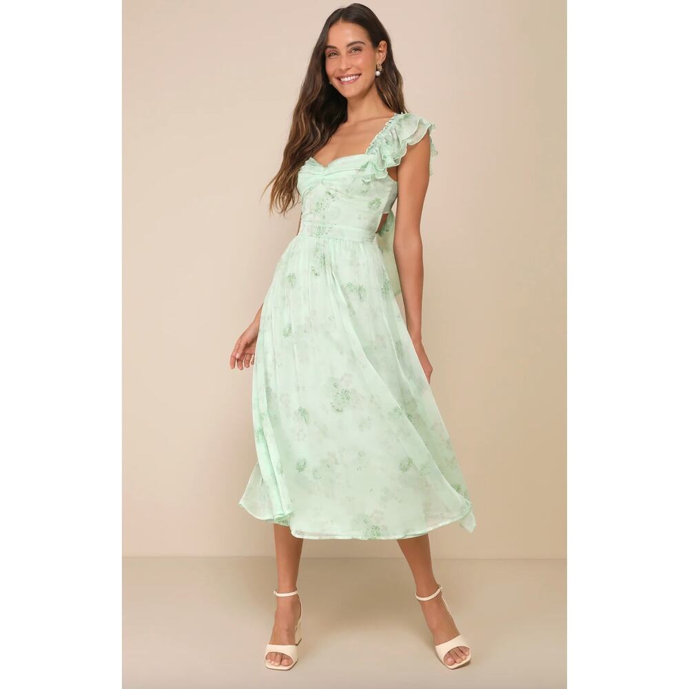 Lulu's Mint Green Floral Midi Dress